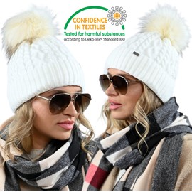 Alur Women's Beanie Winter Hat Knitted Hat with Bobble - Warm Elastic Elegant Winter Hat Eko Bobble Hat - Soft Yarn Stylish Universal Warm, cream