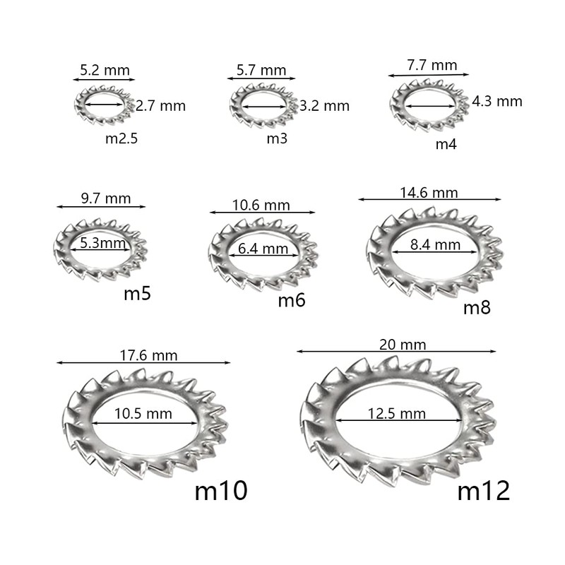 Dzsomt Tooth Washers 300 Pieces Lock Washers Stainless Steel Serrated