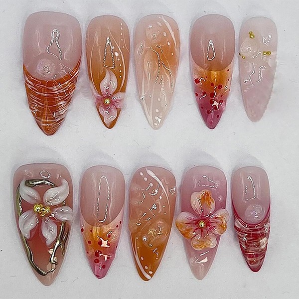 Almond Press on Nails Medium Fake Nails French Tip False