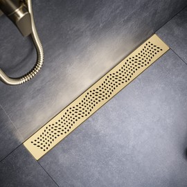 BAUNVB Linear Shower Drain 24 Inch Rectangular, Brushed Gold 304 Stainless Steel Shower Drain, 51L/Min Fast Drainage Floor Linear Drain, US Standard CUPC Certified, Zirconium Gold, SD-102-24ZG
