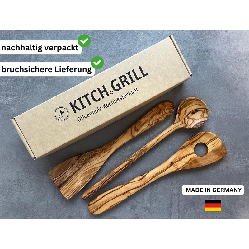 KitchGrill® Olive Wood Cooking Cutlery Set | Cooking Spoon, Spatula