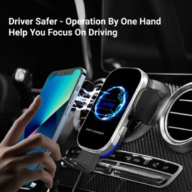 15W Qi Cargador Inalámbrico Para Auto, Soporte de Telefono Para Carro Con Carga Inalambrica, Sujeción Automática, Soporte de Ventilación para Todos Teléfonos Móviles con Función de Carga Inalámbrica