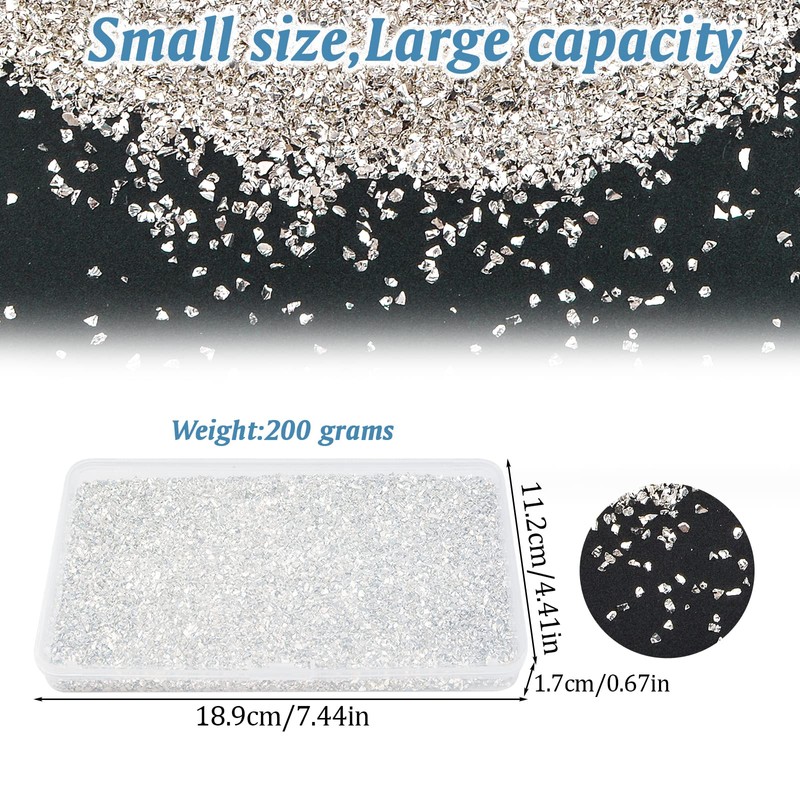 CRAFFANCY Crushed Glass, 200 Grams 2-4mm Sliver Crushed Broken Glass,