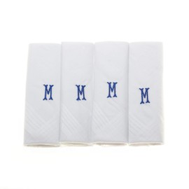 Surf the Shop Mens Initial Handkerchiefs 100% Cotton Cellophane 4 Pack Hankies Letter Silver (4 Pack, Letter M)