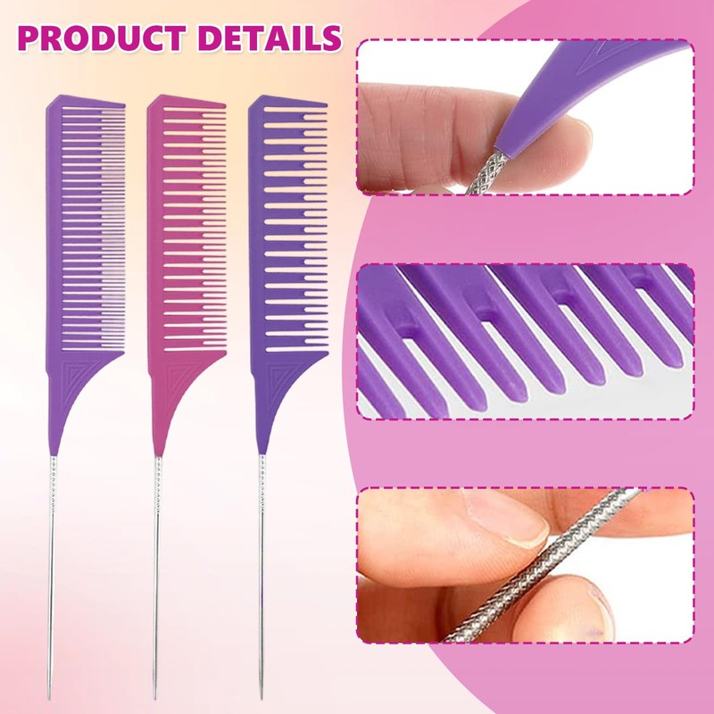 3 Pieces Highlight Comb, 3 Sizes Hair Dye Comb, Long