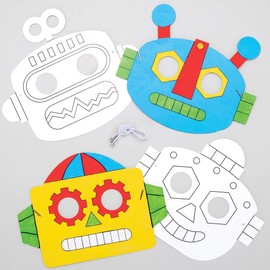 Baker Ross Robot Colouring Masks for Kids Craft Projects (Pack of 8) AT679