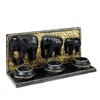 Elephant Family Parade Carved Rain Tree Wooden Triple Candle Holder