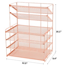 OPNICE Desk Organizers and Accessories, 6-Tier Letter Tray Paper Organizer, Desktop File Organizer, Office Desk Accessories for Office Supplies (Rose Gold)