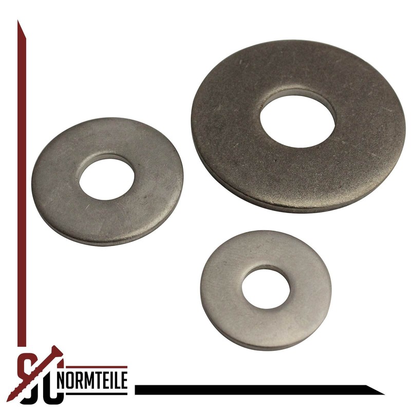 Large DIN 9021 A2 stainless steel washers., off-white