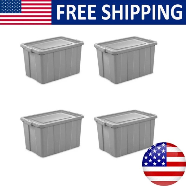 Unbranded Rectangular Storage Containers Tote Plastic Stackable Basement 4 Sets