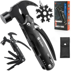 Gifts for Men, BIBURY 12 in 1Multitool Hammer with Snowflake Tool, Survival Gear Outdoor Multi Tool with Safety Lock, Hammer Multitool for Outdoor, Camping, Hiking, Gifts for Dad, Husband, Boyfriend