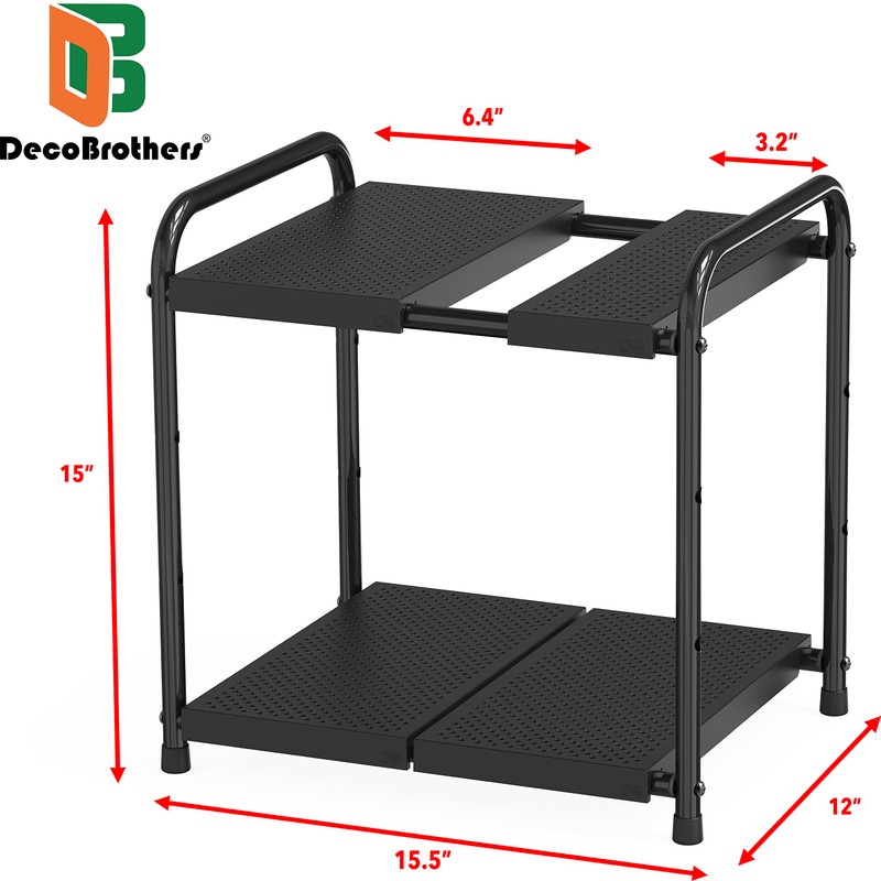 Deco Brothers Under Sink 2 Tier Expandable Shelf Organizer, Black