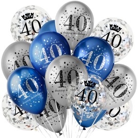 18Pcs Happy Birthday Balloons Decorations Navy Blue Silver 40th Birthday Balloons Decoration Happy 40th Birthday Confetti Latex Balloons Decorations for Men Women 40 Anniversary Birthday Party Décor