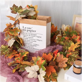 Soochat Fall Maple Leaves Garland 5.8 Ft Artificial Autumn Fall Leaves Garland Thanksgiving Leaves Garlands for Autumn Thanksgiving Indoor Outdoor Home Fireplace Stairs Party Supplies