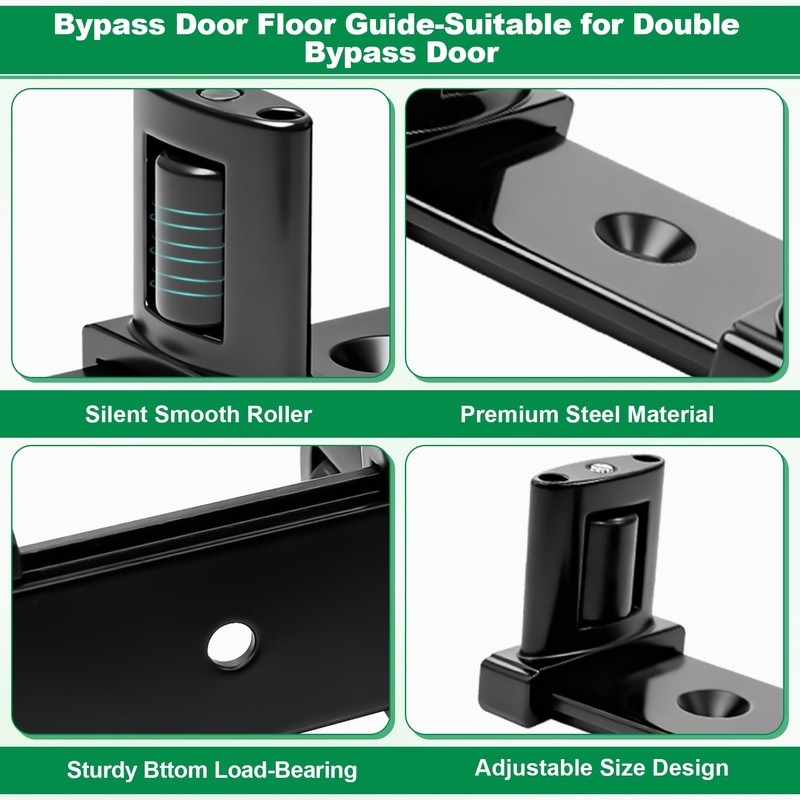 3-Roller Adjustable Sliding Closet Door Floor Guide Upgrade Kit