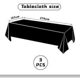 MORAINJAY 3Pcs Black Table Cloths,137 * 274cm Black Table Covers, Rectangle Black Tablecloth,Birthday Party Tablecloth,for Wedding,Baby Shower,Anniversary,Birthday Table Decoration Supplies