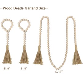 Shiwaki 3 Piece Set Wooden Bead Garland with Jute Tassel, Rustic Wooden Bead Decor, Farmhouse Wall Hanging Decoration