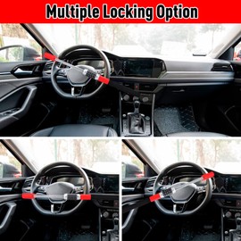 Afurkuot Car Steering Wheel Lock Car Lock Adjustable Length Safety Steering Lock Anti-Theft Device, Heavy Duty Steering Wheel Lock for Trucks Pickup RV SUV Van, Red