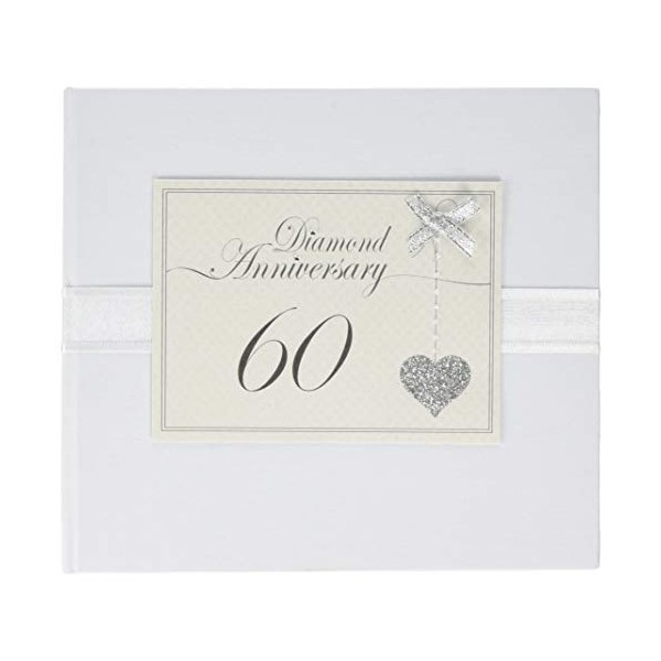 White Cotton Cards 60th Anniversary Sparkling Love Heart Guest Book (LLA60G)