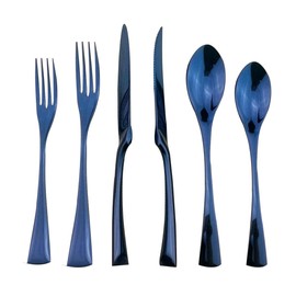 Uniturcky Stainless Steel Mirror Polished Flatware Set, Steak Knife Dinnerware Knife Fork Salad Fork Dessert Spoon 6-piece, Service for 1, Blue