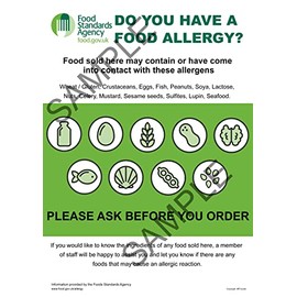 MF Goods FOOD ALLERGY AWARENESS POSTER | A4 laminated sign | Food intolerance Allergy Notice