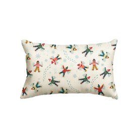 AVOIN colorlife Winter Relaxed People Lying in The Snow Throw Pillow Cover, 12 x 20 Inch Footprint Snowflake Seasonal Holiday Cushion Case Decoration for Sofa Couch