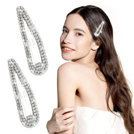 2 Pcs Diamante Hair Clips for Women, Rhinestone Snap Hair, Snap Hair Clips Women, Silver Hair Slides, Clip Metal Snap Hair Clips, Duckbill Hair Pin Hair Decorative, for Girls Women(Silver)