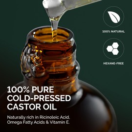 PraNaturals Pure Cold-Pressed Castor Oil 100ml — Hexane-Free Hair Growth Oil for Eyelashes, Eyebrows & Skin — Rich in Ricinoleic Acid — Vegan & Cruelty-Free Carrier Oil for Massage & Body