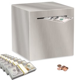 Piggy Bank for Adults, Stainless Steel Savings Bank for Adults, Piggy Bank Must Break to Open, Cash Coin Saving Box (4.72inch, Silver)