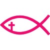 Transparent Decal Stickers of Religion Fish Christian Cross (Pink) Premium