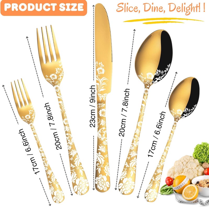 Vilihkc Gold Silverware Flatware Set for 4 Stainless Steel Cutlery