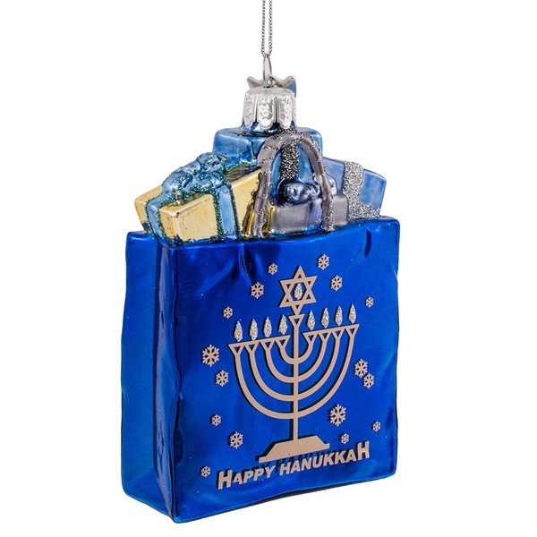 Kurt Adler 4" Noble Gems Happy Hanukkah Glass Gift Bag
