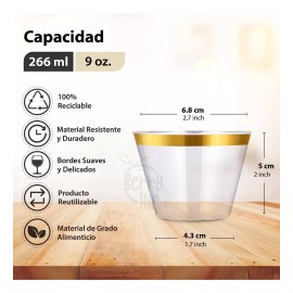 BAIXIBT-127 50 Vasos Desechables De Plástico Tipo Cristal Premium, 9 Oz