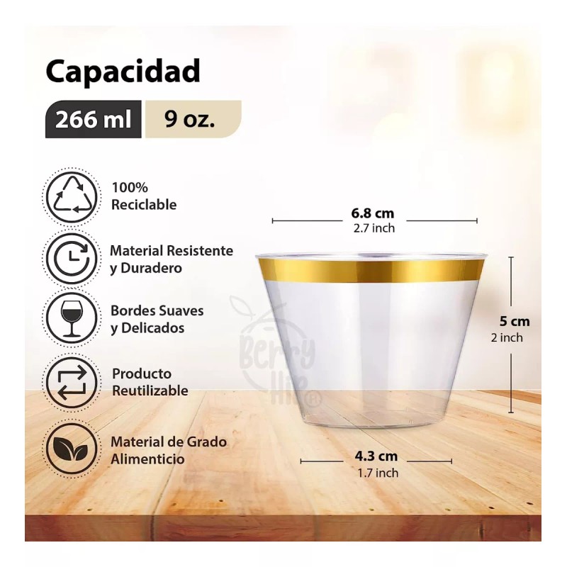 BAIXIBT-127 50 Vasos Desechables De Plástico Tipo Cristal Premium, 9