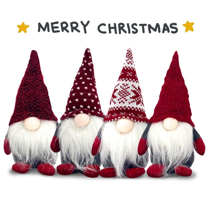DUJSRZL 4 x Christmas Gnomes Knitted Plush Santa Claus Christmas