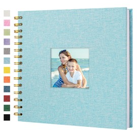 Hiwhy Scrapbook Photo Albums Linen Cover 20.5 x 20.5 cm 40 Pages Hard Cover Kraft White Pages Memory Scrapbooking Book for Wedding Travel Baby Shower Guest Book Light Blue