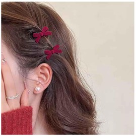 Aneneiceera Vintage Rote Satinschleife Haarspange Barrette Roter Samtschleifenknoten Haarspange Klammer Perle Fliege Haarnadel Clips Dekoratives Haar Zubehör Für Frauen 2pcs (ohne Perle)