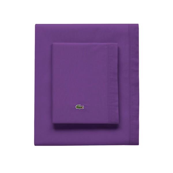 Lacoste 100% Cotton Percale Sheet Set, Solid, Plum, Twin Extra