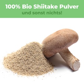 Organic Shiitake Powder in Raw Food Quality from Controlled Organic Cultivation 250 g - Organic Shiitake Mushrooms Dried & Finely Ground - Organic Shiitake Mushroom Powder by Curly Superfood