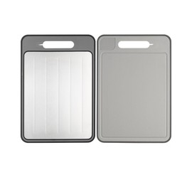 FBERS Double-Sided Cutting Board Stainless Steel and Wheat Straw Chopping Board for Kitchen 14.37 X 9.84 Inch for Non-Slip Easy Clean Large Size Chopping Cutting Board Quick Defrosting Meat (Gray)