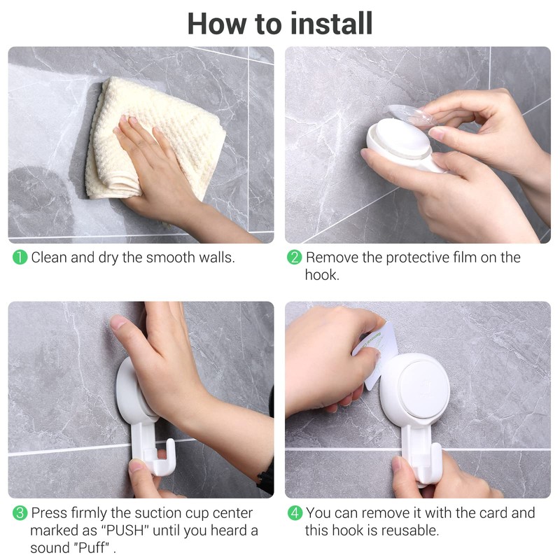 ilikable Bathroom Suction Hook 4 Packs, Detachable and Reusable Door
