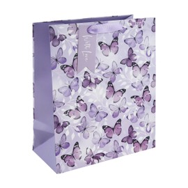 Eurowrap Purple Butterfly Gift Bag With Gift Tag - Gift Bag for Her, Birthdays, Mother's Day, Wedding, Celebration, Valentine's Day - Stylish Female Birthday Gift Wrap Occasion Present - Large Size