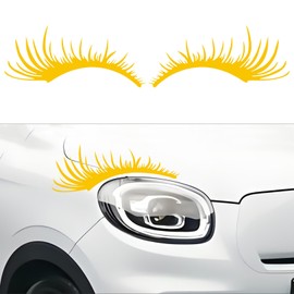 Ongfuwu 2 PCS Car Headlight Eyelashes Stickers, Auto Bumper Window Eyelashes Stickers, Fashion Fake Eyelash Stickers for Car Body, Vehicle Exterior Decoration Accessories for Car SUV Truck (Yellow)
