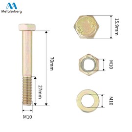M10 x 70mm Hex Head Bolt and Nylon Lock nut Flat Washer Assortment Kit by Color Galvanization,Alloy Steel,Grade 8.8.(8pcs Pack) by Metalsuberg