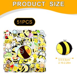 Bojueshaw 51pcs Cute Bee Stickers,Suitable for Decorating Laptops,Refrigerators,Stationery Boxes,Teacher Rewards,and Cute Tags for Themed Parties