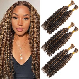 LPARMJIT Deep Wave Bulk hair for Braiding 18 inch 2 Bundles/Pack No Weft for Braiding Wavy Synthetic Braiding Hair Extensions for Boho Braids (P4/27, 18inch(3pack))