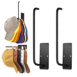 ZGELIN 2 Pieces Hat Racks for Baseball Caps,Stainless Steel Hat Organizer for Baseball Cap,Hat Holder Storage Organizer,Sturdy Baseball Cap Organizer for doors, closets and walls. (Black, 2 Pack)