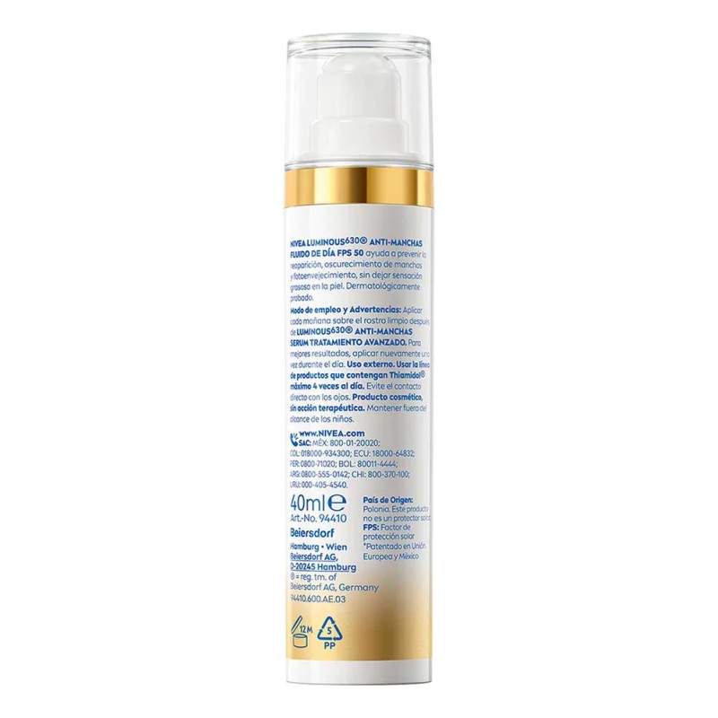 Fluido NIVEA Luminous Antimanchas Cellular Fps50 40ml Tipo de piel