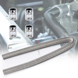 Universal 48inch Flexible Radiator Coolant Hose Stainless Steel Kit with 4Pcs Cap Clamp Silver