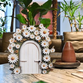 White Daisy Frame Fairy Door, Garden Tree Stump Decor, Miniature Outdoor Landscape Decoration for Tree Stumps Decors Fairy House